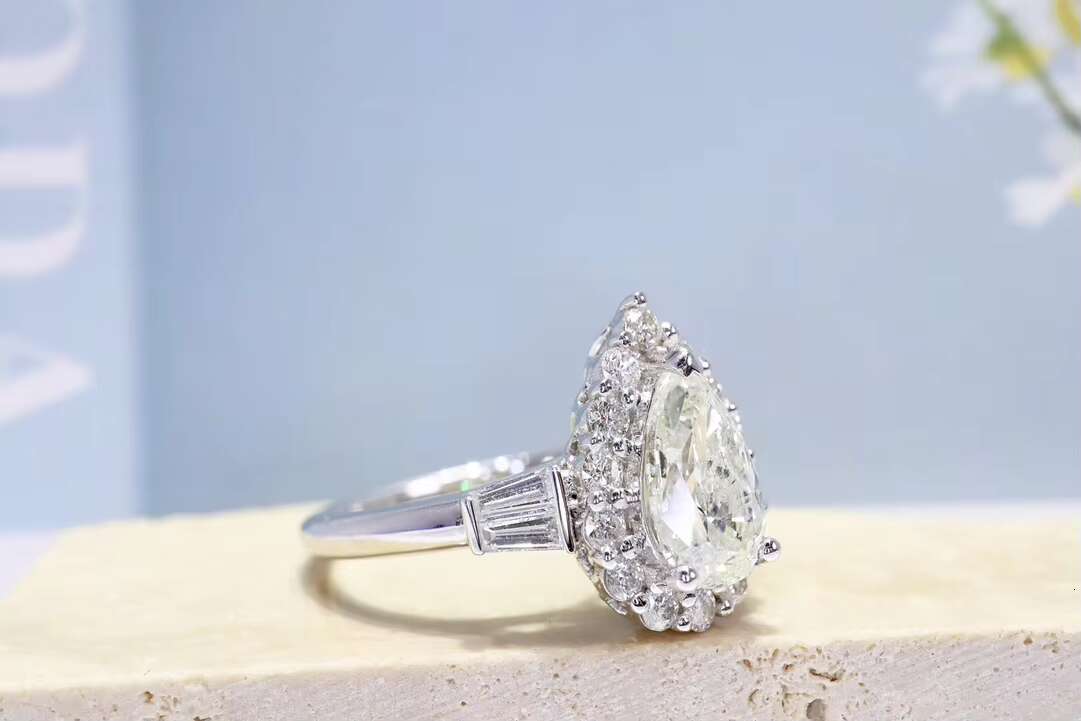 18K Solid Real Gold 2.0ct Pear Cut Natural Moissanite Engagement Ring Women Exquisite Promise Bridal Diamond Teardrop Ring