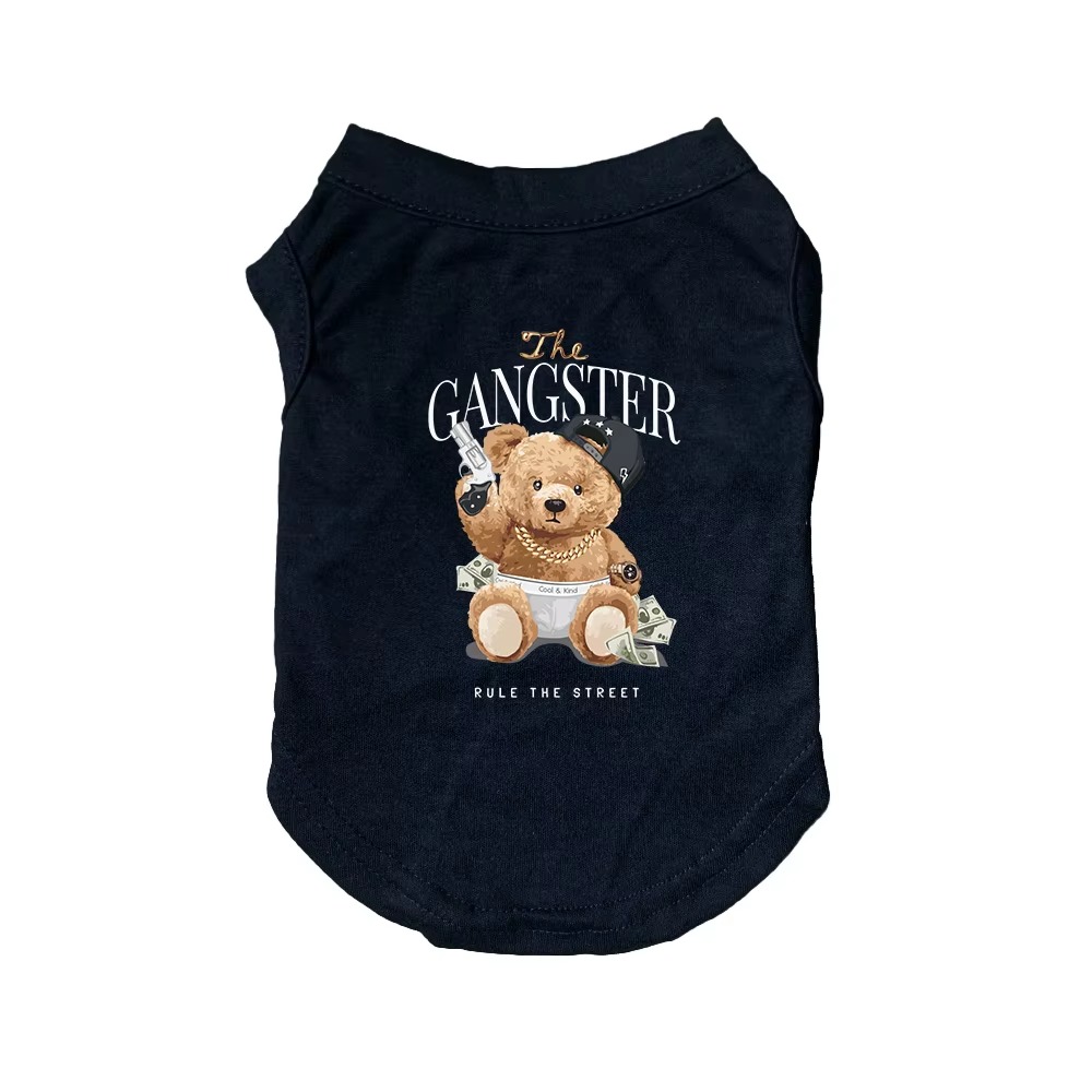 Cotton Dog Shirts Handsome Teddy Bear Style Print Letter Print T-Shirts, Breathable Imitating Design Vest for Puppy Medium Dogs, Soft Stretchy Doggy T
