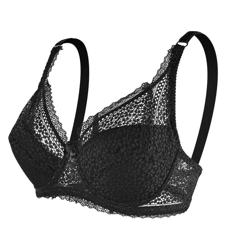 Large breasted lace plus size womens bra top support breathable and comfortable steel ring bow tie thin section gathering 250430