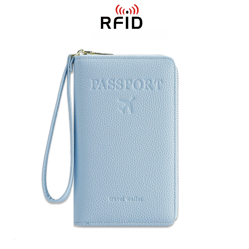 Designer Wallet RFID Lychee Patterned Passport Flight Ticket Storage Document Bag Multifunctional Travel Zipper Hand Held Passport Bag Luxury Wallet K