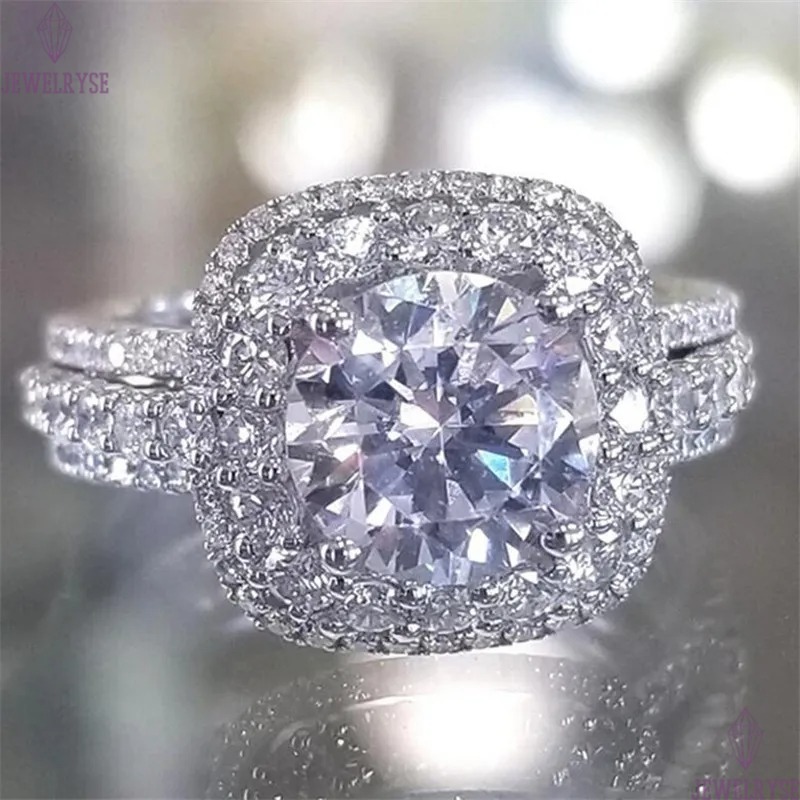 Choucong Brand Luxury Jewelry 925 Sterling Silver Round Cut White Topaz CZ Diamond Gemstones 3PCS Women Party Wedding Engagement Bridal Ring Set Gift