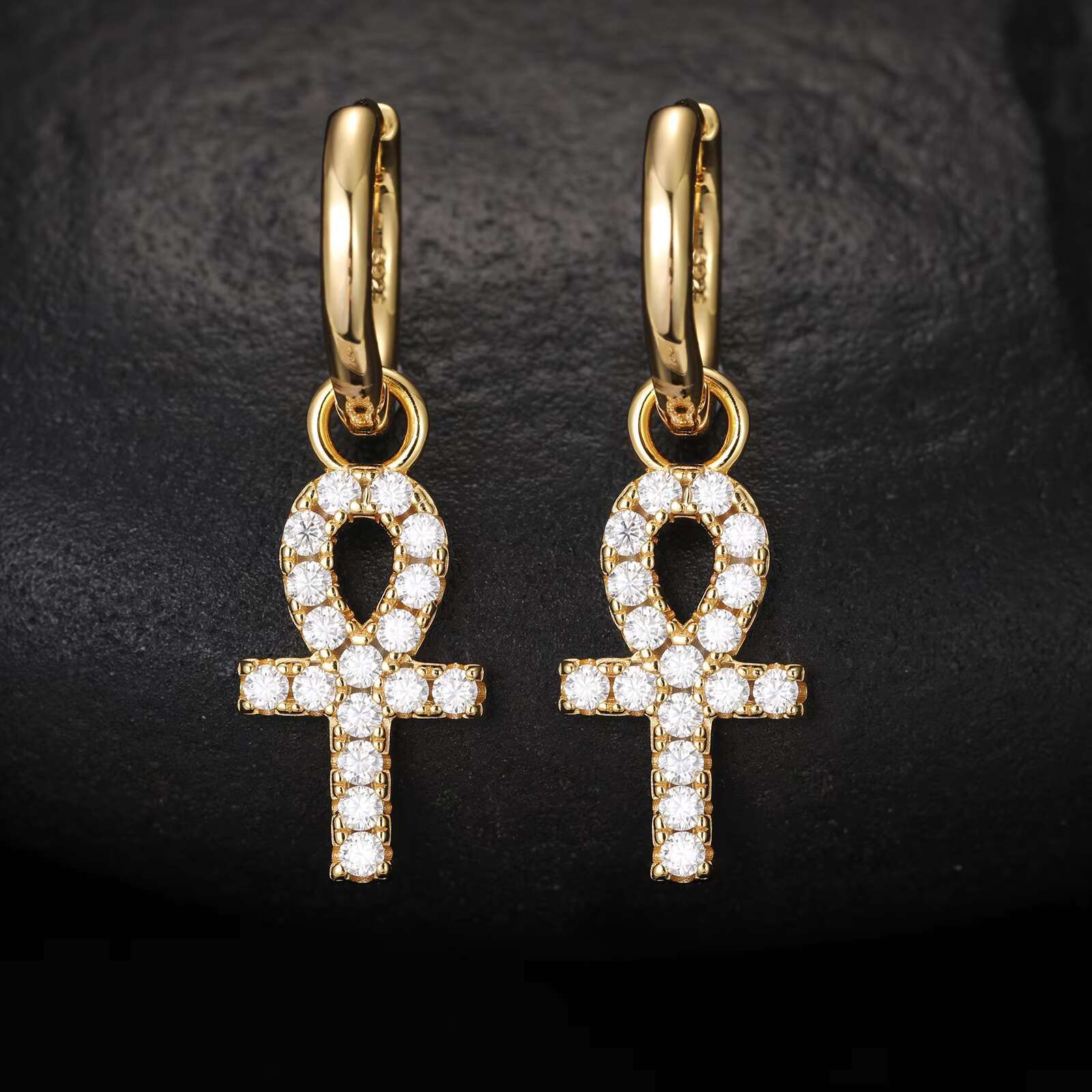 925 Silver Earrings With D-Color Moissanite Elegant and Unique Design Simple Key Cross Gold Plated Versatile for Parties