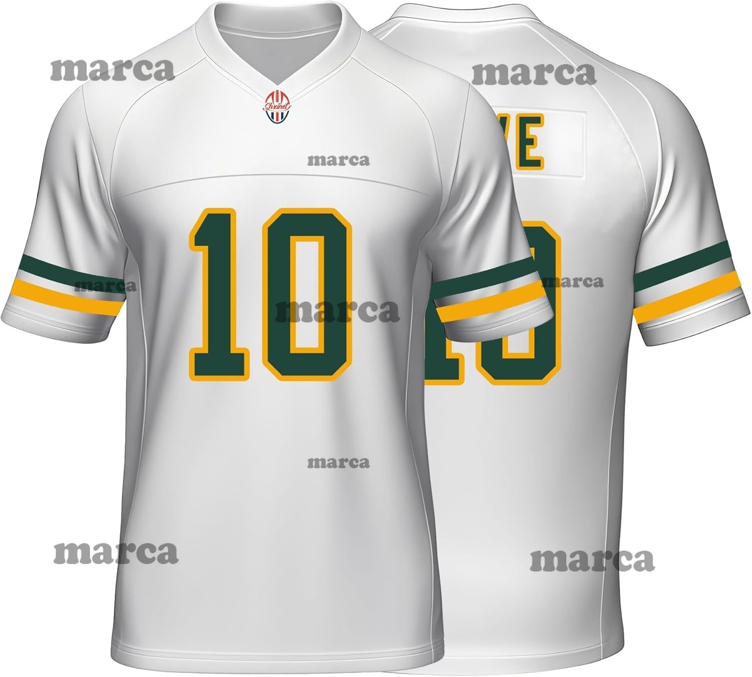 Custom Mens/Youth Football Stitched T-Shirt for Sports Fan Green/White No Brand/Logos
