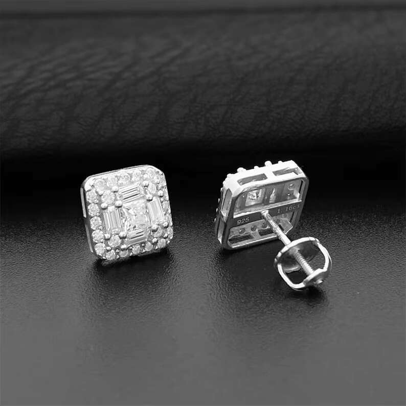 Pass Diamond Tester Iced Out Moissanite Hiphop VVS Custom Earrings 925 Sterling Silver Sparkling Moissanite Earrings