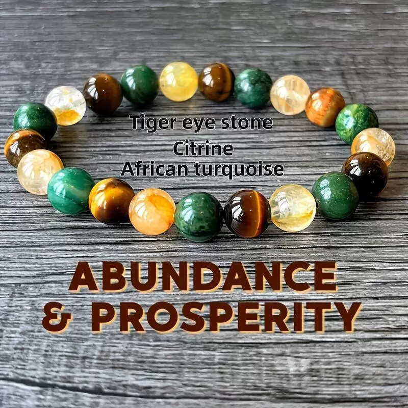 TemuTK Natural Tiger Eye Stone Yellow Crystal Turquoise Bracelet