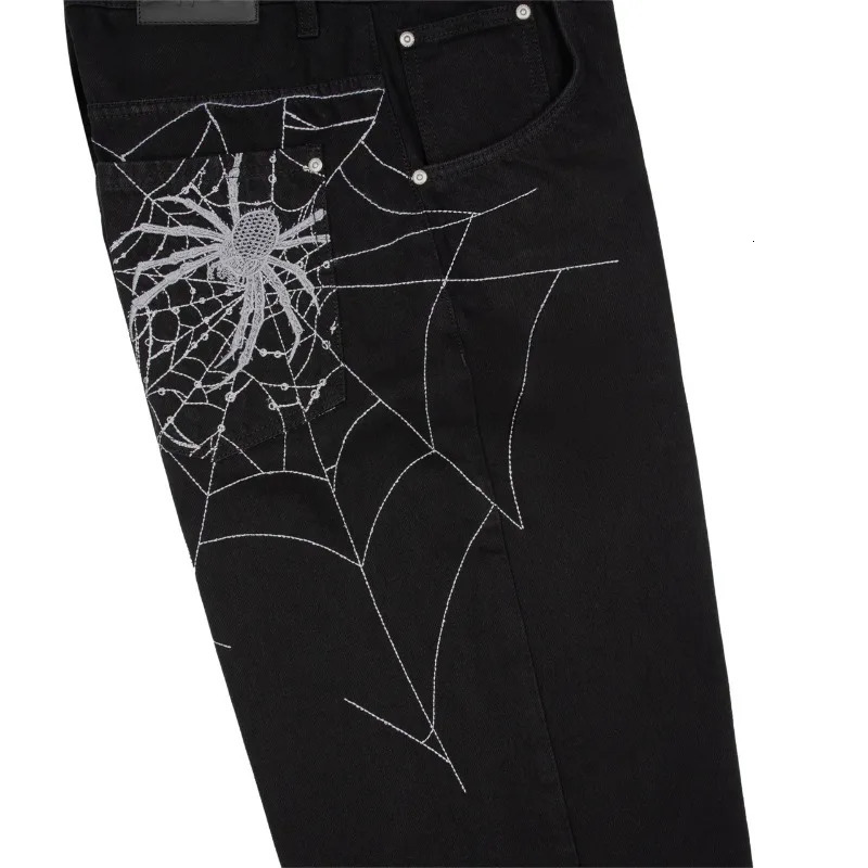 Y2K man jeans vintage Spider web embroidery vintage pattern wide leg pants American style street wear Rock Hip Hop Denim jeans 251129 - view 6