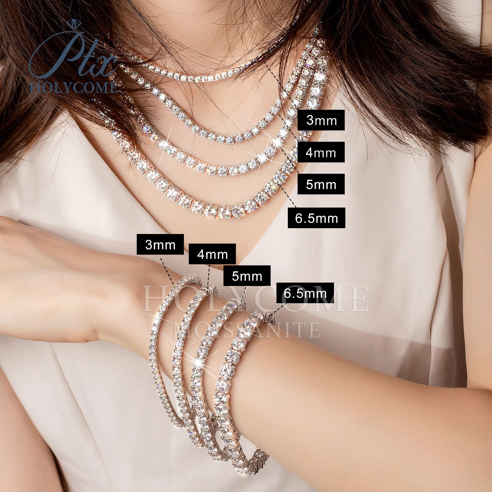 3mm Tennis Bracelet Wholesale Hip Hop Jewelry Fashion Iced Out 18K Gold Plated 925 Silver Moissanite Diamond Tennis Chain Moissanite Necklace for Men 
