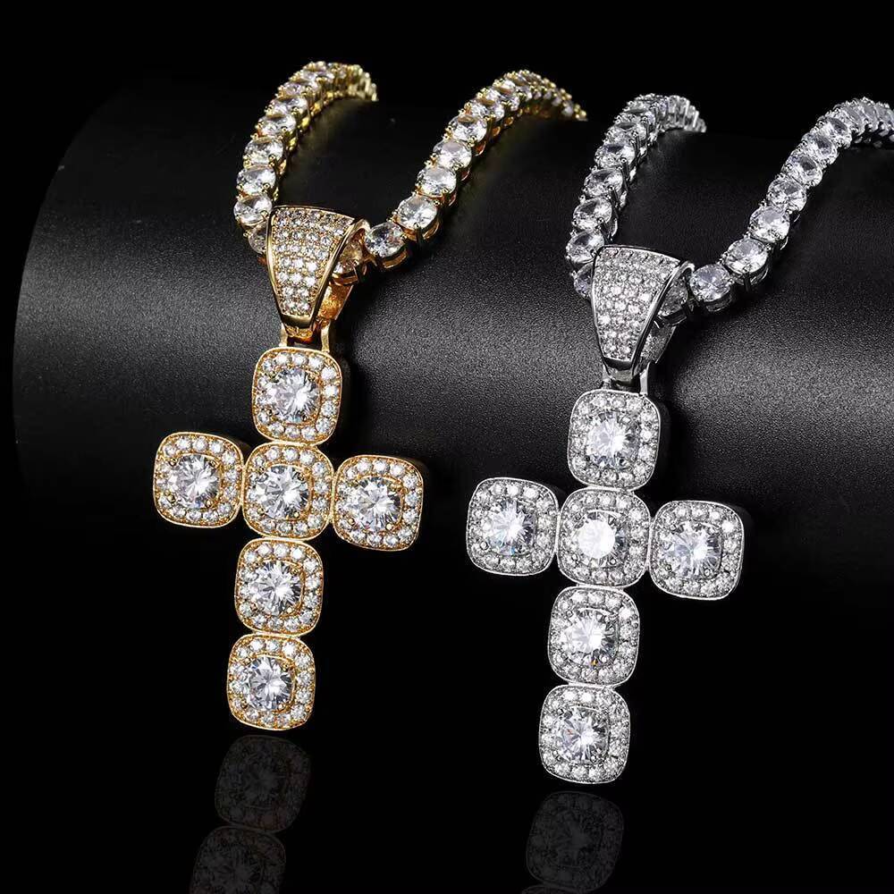 Hip Hop Cross Pendant Mens Necklace Silver Chain with Vvs Moissanite Vintage Jewelry Necklace Pendant