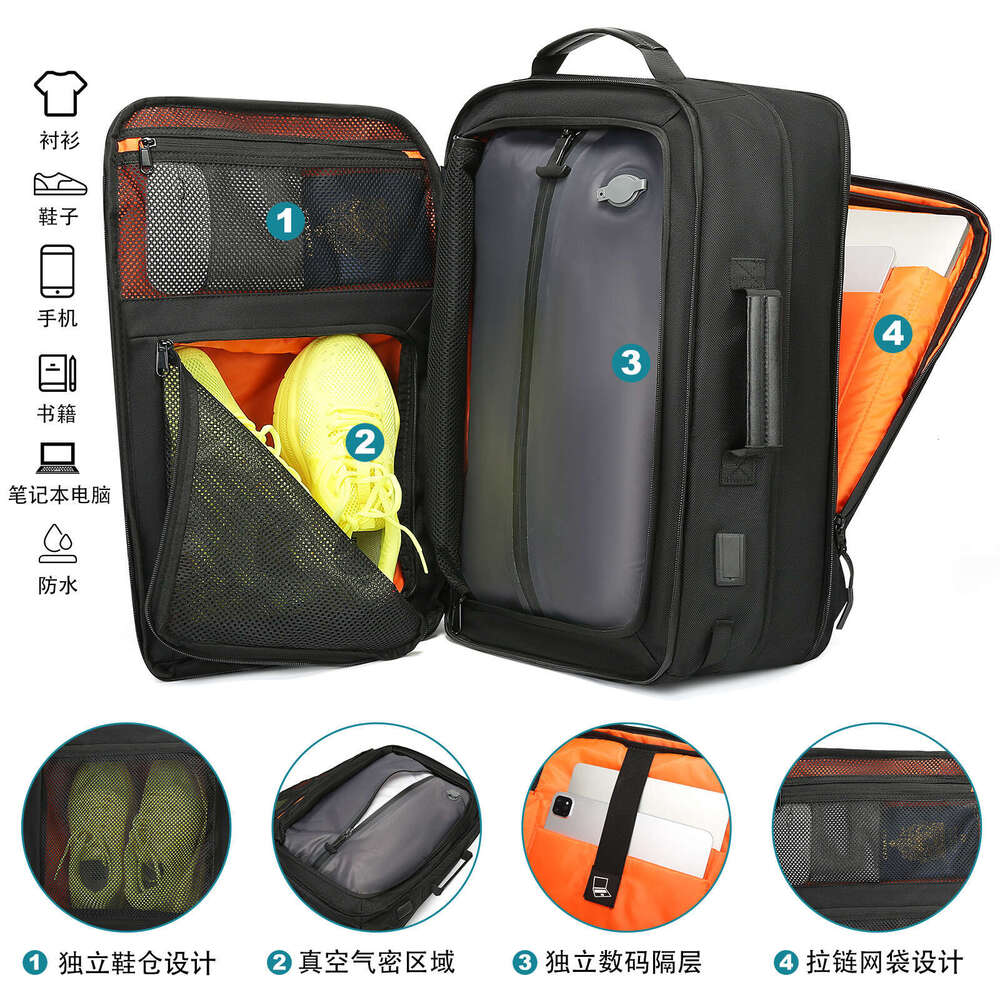 New men's multifunctional large capacity vacuum compression backpack anti splash water buffalo cloth travel bag
