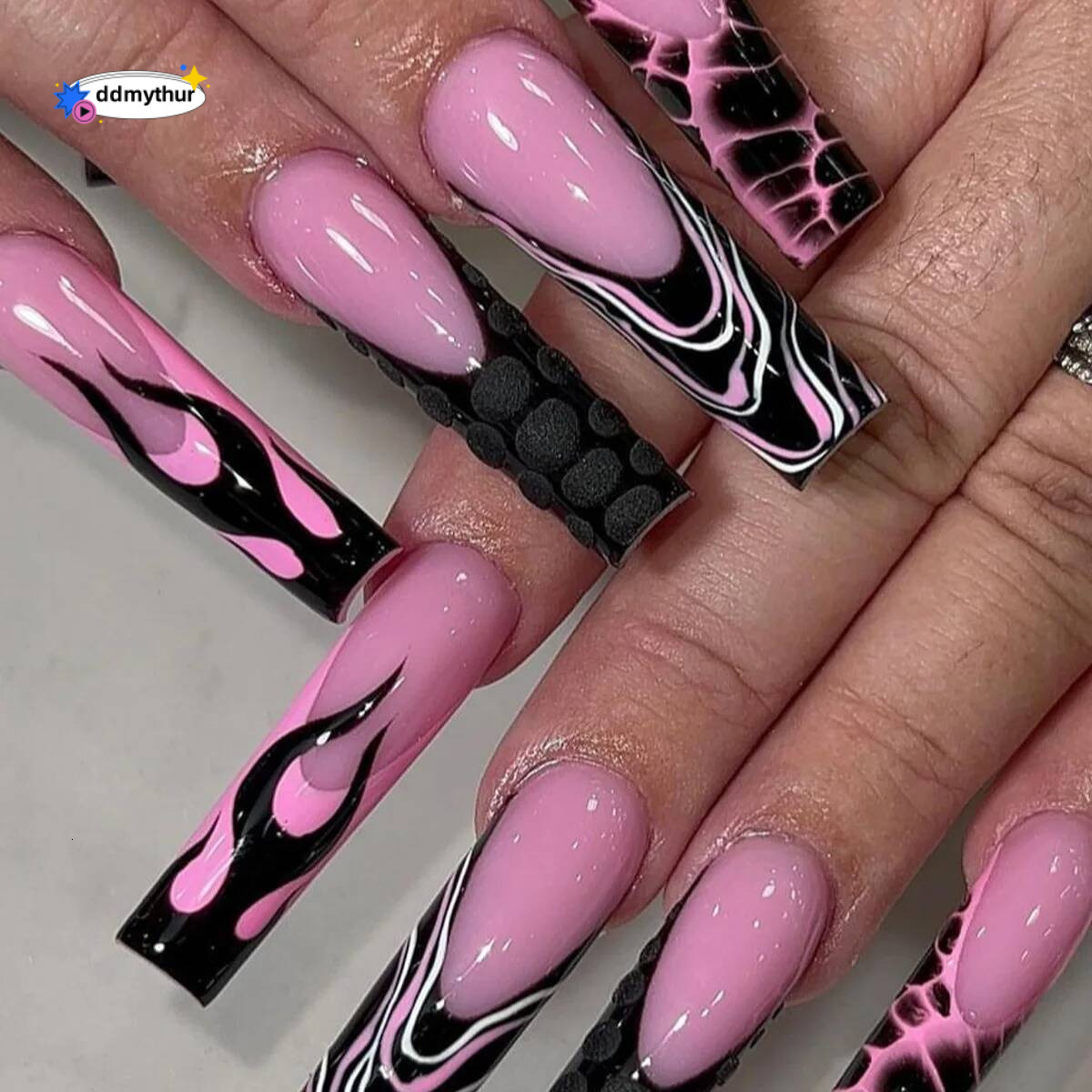 24pcs Love Rhinestones False Pink Full Cover Long Square Press on Nails Fake Nail Finished Ballet Wearable Manicure Sets ddmythur