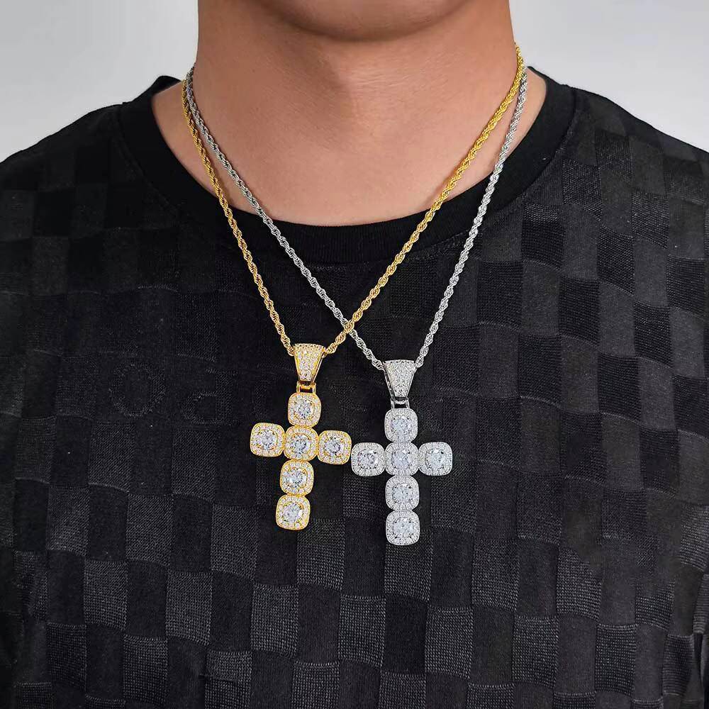 Hip Hop Cross Pendant Mens Necklace Silver Chain with Vvs Moissanite Vintage Jewelry Necklace Pendant