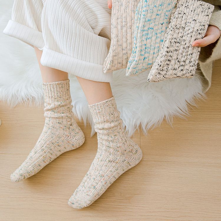 Ins Trendy Solid Color Autumn/Winter Thread Thick Warm Wool Socks, Dotted and Threaded Couple Socks