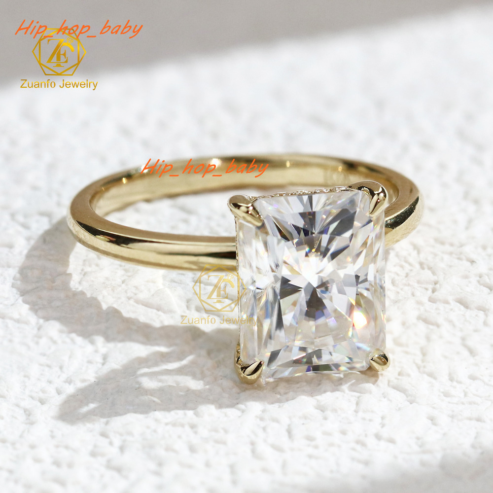 Luxury 18K Solid Gold Radiant Cut D VVS1 Moissanite Engagement Wedding Ring with Hidden Halo for Women