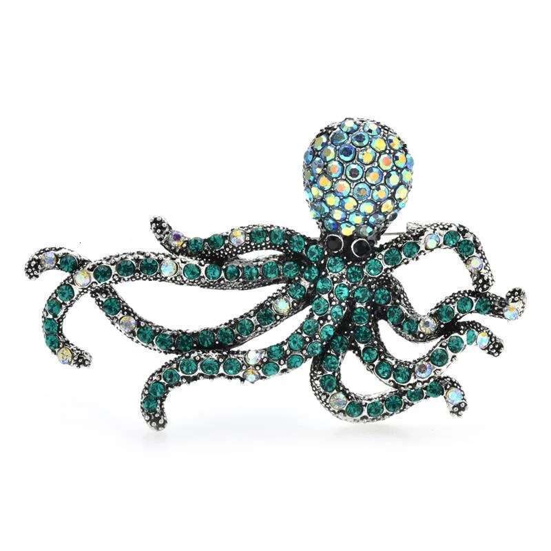 Women Sparkling Octopus Fish Pin Rhinestone Sea Animal Party Brooch