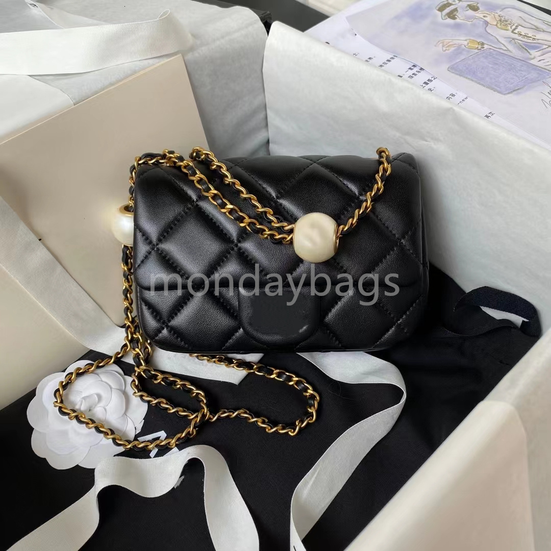 Mini Handle Bag Designer Bag Women's Genuine Leather Bag Pearl Style Adjustable Chain Double Flip Bag Classic All Black Wallet Quilted Handbag Luxury Bag