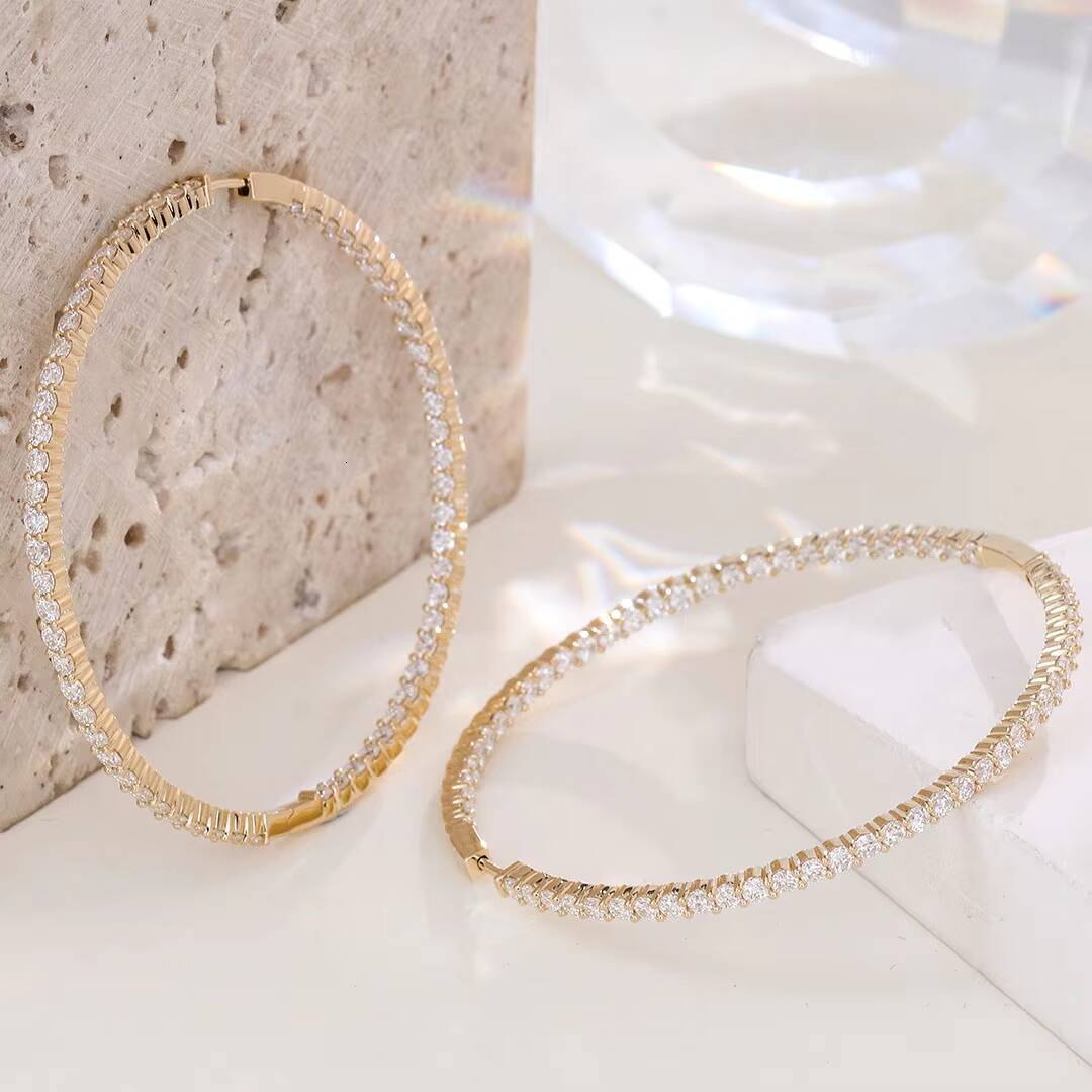 Classic14K 10K Solid Yellow Gold DEF VVS Moissanite Diamond Hoop Earrings Customized Fine Earrings Jewelry Women for Party