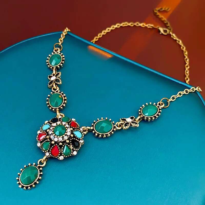 Colorful Rhinestonewater Drop Round Flower Necklaces For Women Vintage Advanced Collar Chains Aesthetic Dainty Jewelry Wholesale
