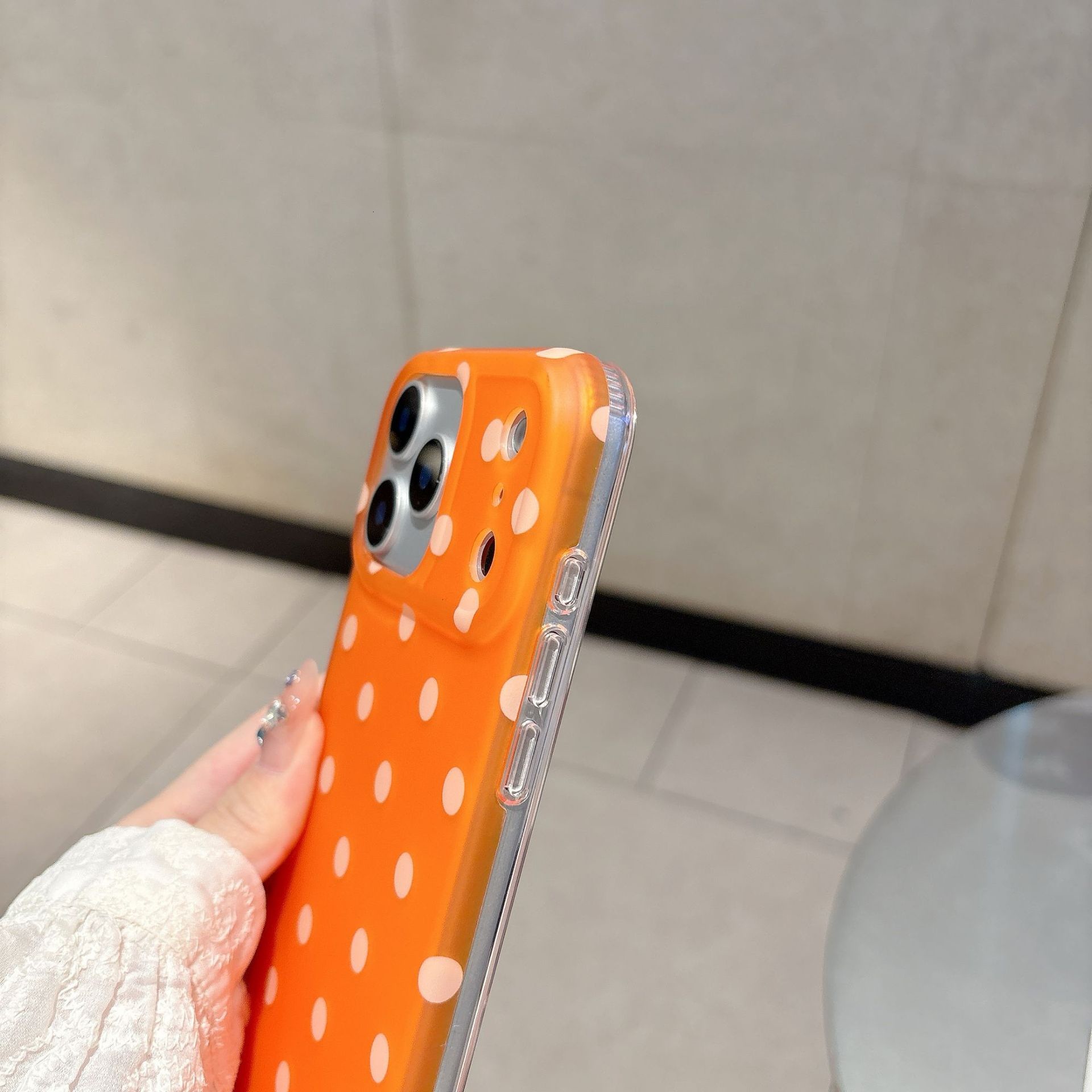 Orange Polka Dot Phone Case iPhone 17 Pro Max Compatible with Apple 16 15 ins Matte Protection Case