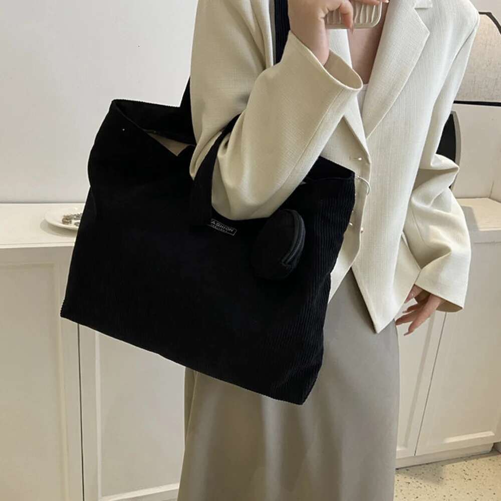 Women Corduroy Handbag Zipper Vintage Tote Foldable Retro Shoulder With Coin Large Capacity Versatile Sling Bag Bag