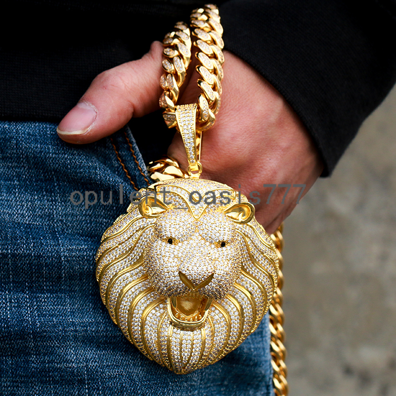 High Quality moissanite moissaniteia moissanite Pendant Hand Setting Lion Head Necklace White Gold Pendant Hip Hop Jewelry