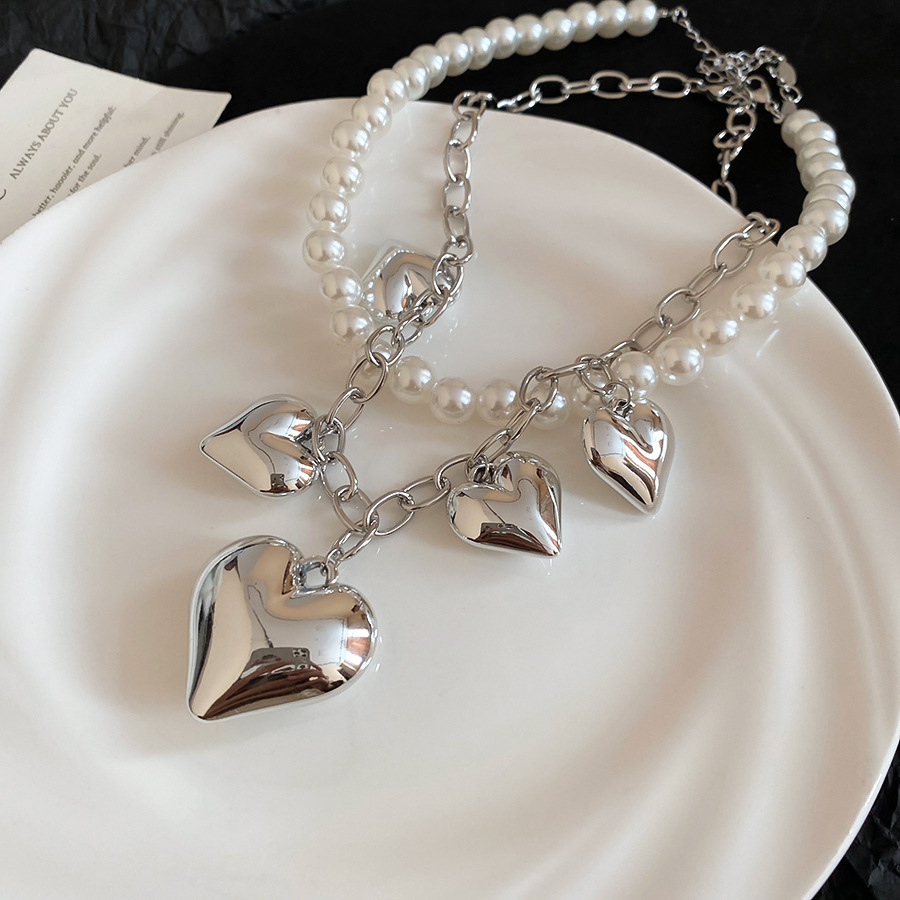 European and American Cross-Border Pearl Heart Necklace Vintage Personality Fashion Temperament Collarbone Chain Light Luxury High-End Sense Jewelry f - view 7