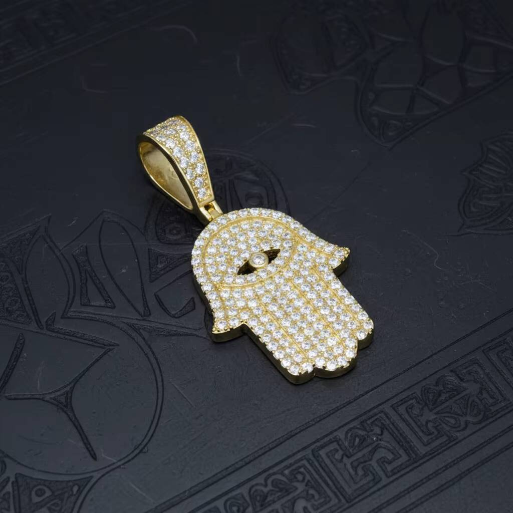 GRA D Color Iced Out 925 Sterling Silver Evil-eye Hamsa Hand Pendant Jewelry Moissanite Diamond Pendant Pass Diamond Tester