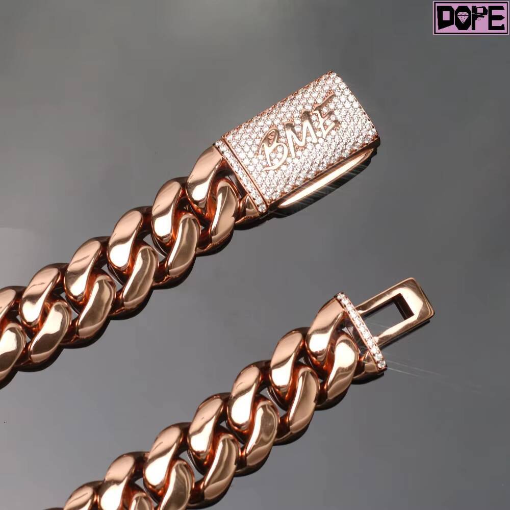 Iced Out Customized Bracelets Hip Hop Cuban Chain VVS Moissanite Clasp 925 Silver Cuban Link Bracelet
