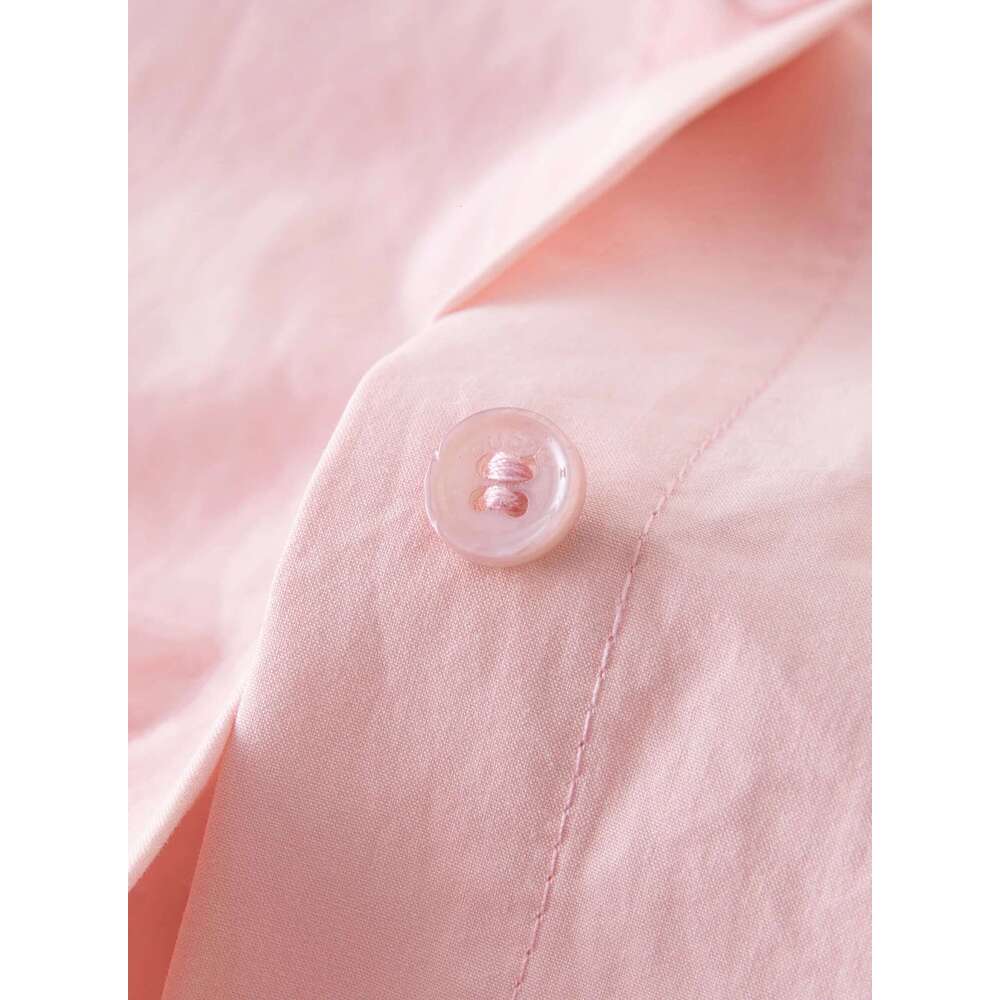 DUSHU 100% Cotton Women Pink Blouse Tops Fake Two Design Polo Neck Long Sleeve Top 2025 Spring Casual Shirt 25Ds81122
