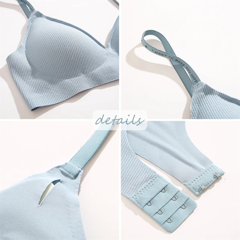 FINETOO Womens Wireless Deep VPad Bra SXL Fashion Striped Knitted Sexy Solid Underwear 6 Colors 250430