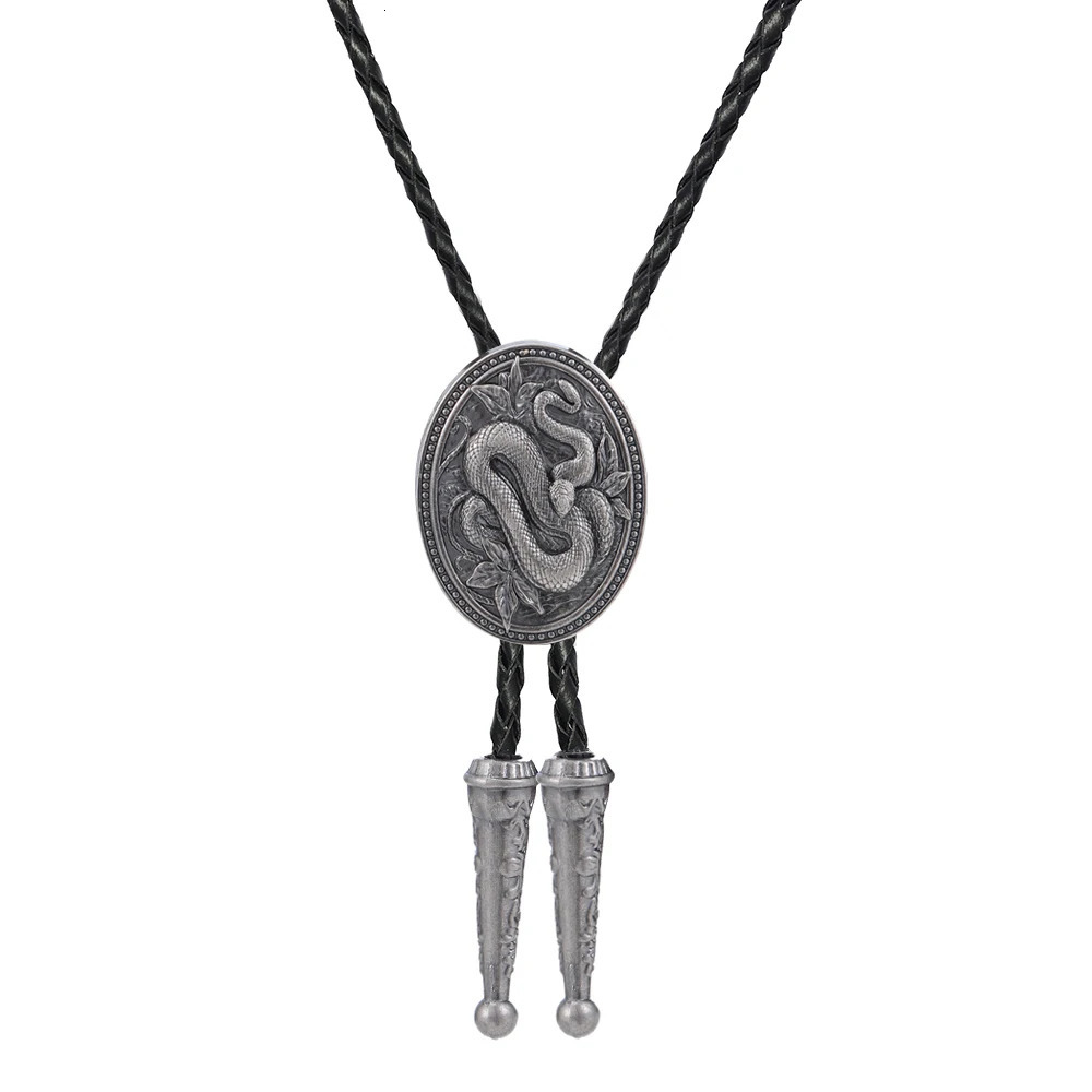 Western Cowboy Round Bolo Tie Snake Print Pattern Sweater Necklaces for Men and Women Fashionable Cake Tie Retro Accessory 250430