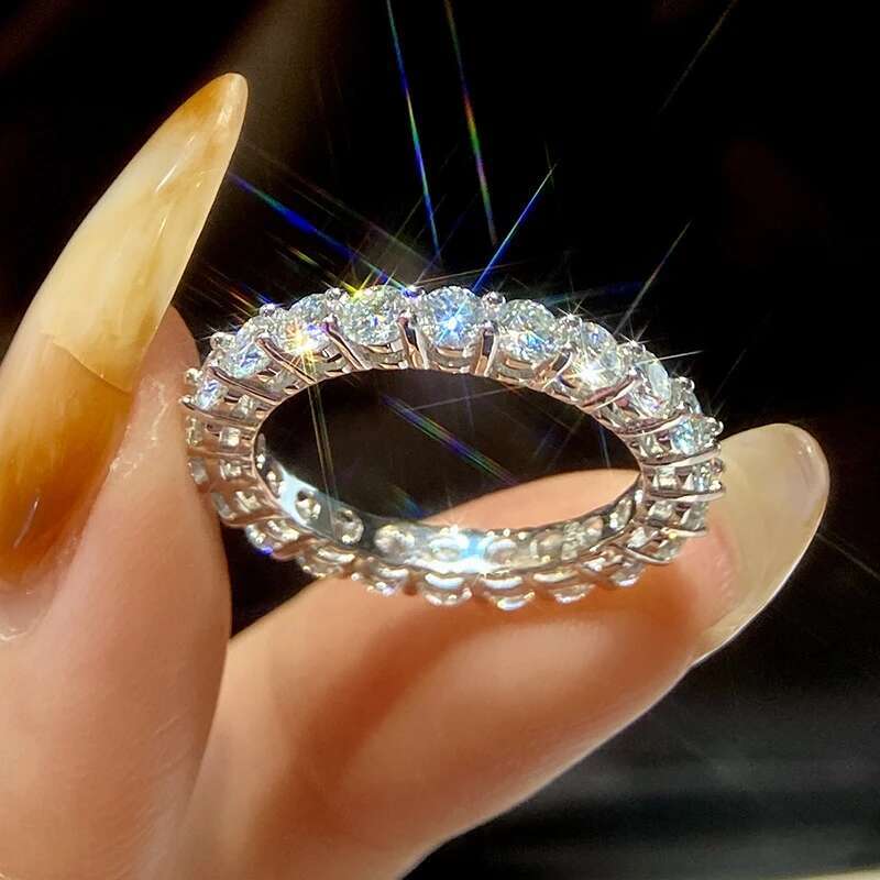 KNB 2.2ct-7ct D Color Moissanite Diamond Rings for Women Fine Jewelry 925 Sterling Sliver Eternity Band Wedding Engagement Ring