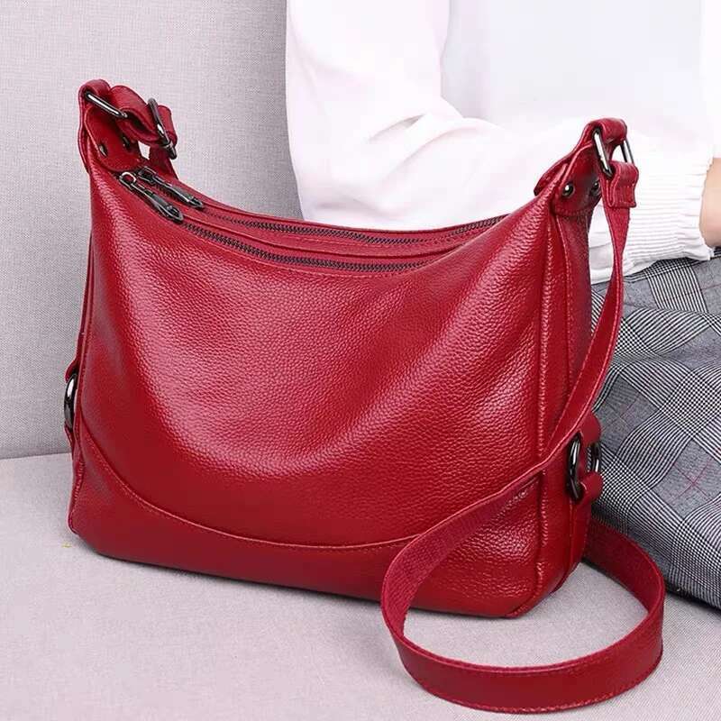 Fashion Women Cowhide Handbag Crossbody Bag Shoulder Bags Trend New Zipper Solid ColorHigh Quality Genuine Simple