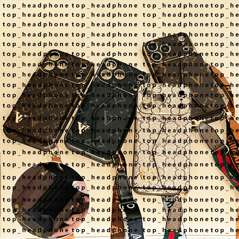 Designers phone case Luxury iPhone 17 Pro Max Wallet Case Genuine Leather Card Holder with Strap Detachable Lanyard With Samsung s24 ultra s23 plus s22 S2 Mobile Case