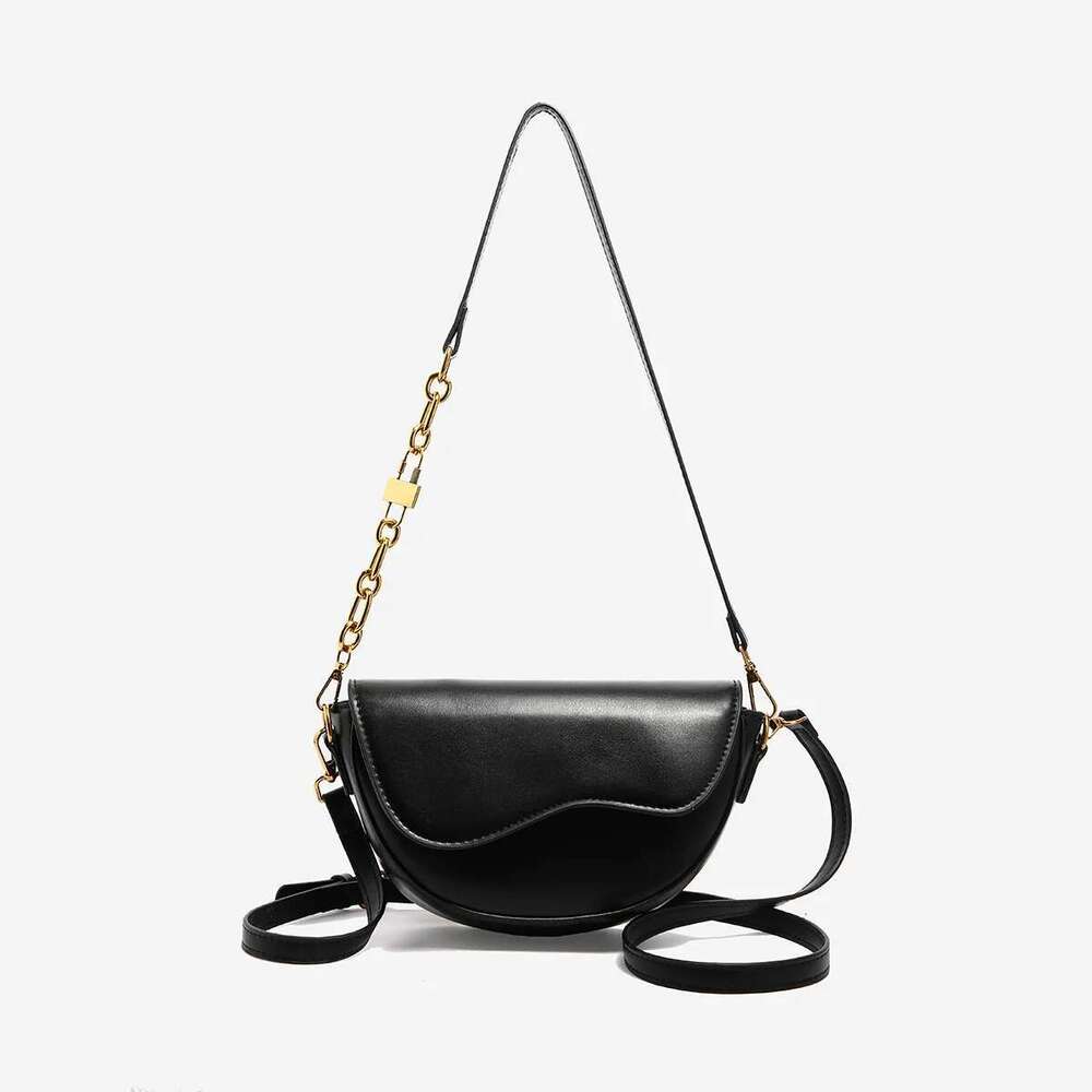 New Vintage Saddle For Women Solid Color Flap Shoulder Female Small Chain Underarm Bag PU Leather Commute Crossbody Bags