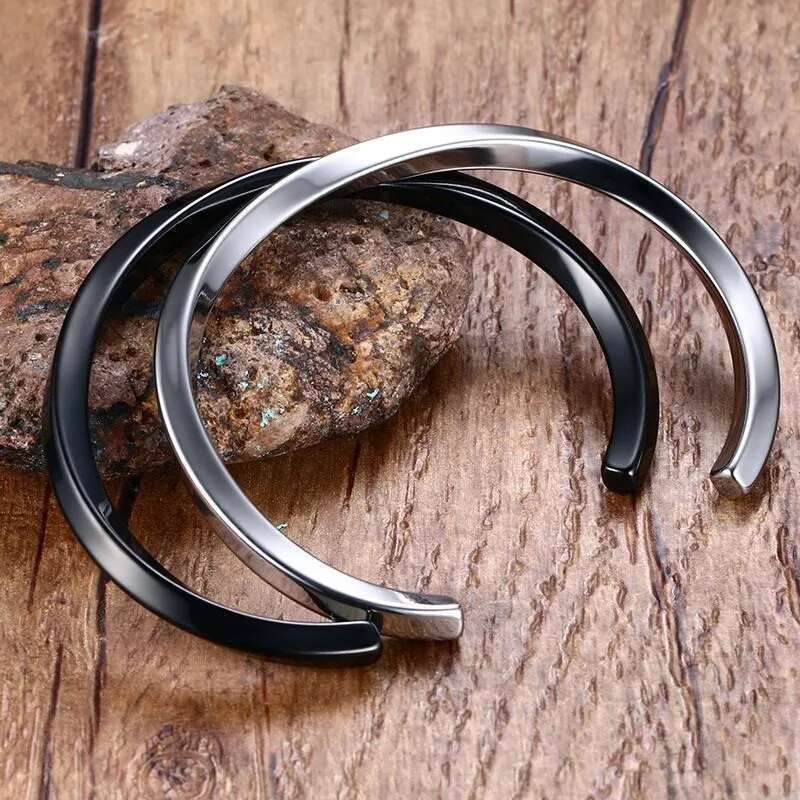 High Polished Stainless Steel Bangle For Men Punk Twisted Cuff Open Bracelet Unisex Casual Wrist Pulseira Jewelry Gift
