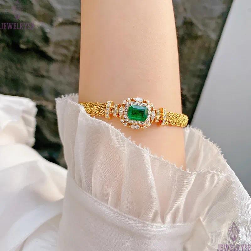 Choucong Handmade Elegant Weave Bangle Vintage Jewelry 18K Gold Fill Princess Cut Emerald 5A Zircon CZ Diamond Party Women Wedding Bracelet Gift