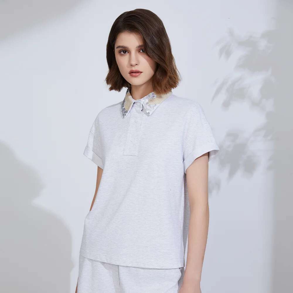 K2374l Cotton Summer Short Sleeved T-Shirt Ladies Clothes Women's Clothing Shirt Collar