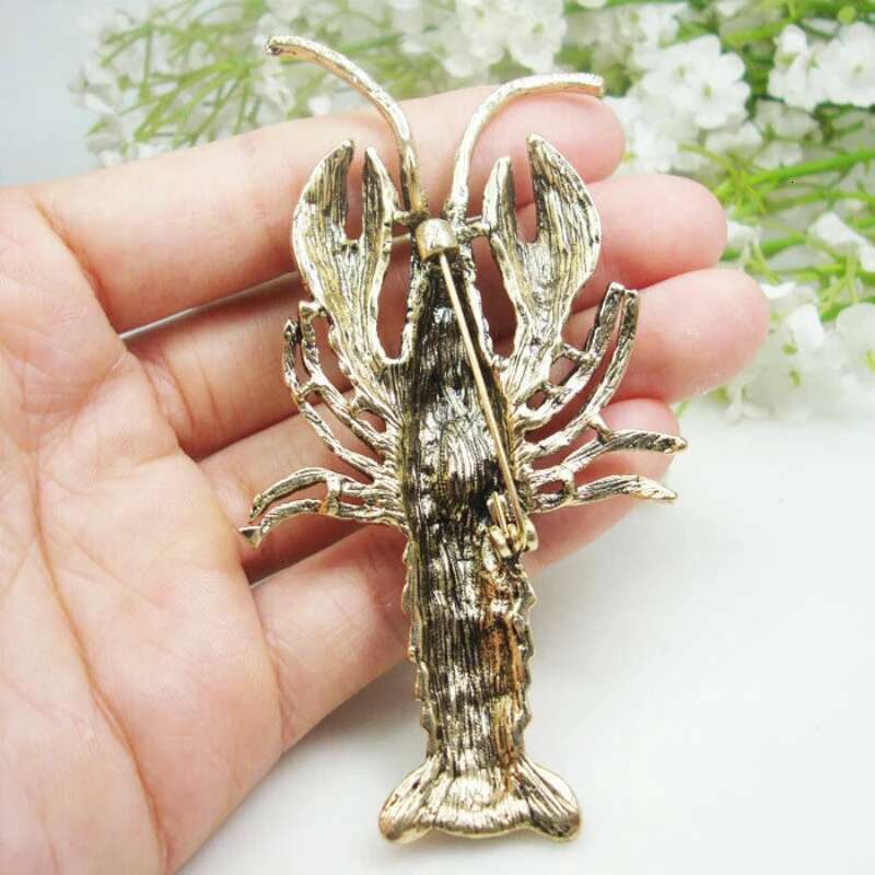 Pretty Pink Lobster Art Nouveau Brooch Pin Rhinestone Crystal Party Corsage