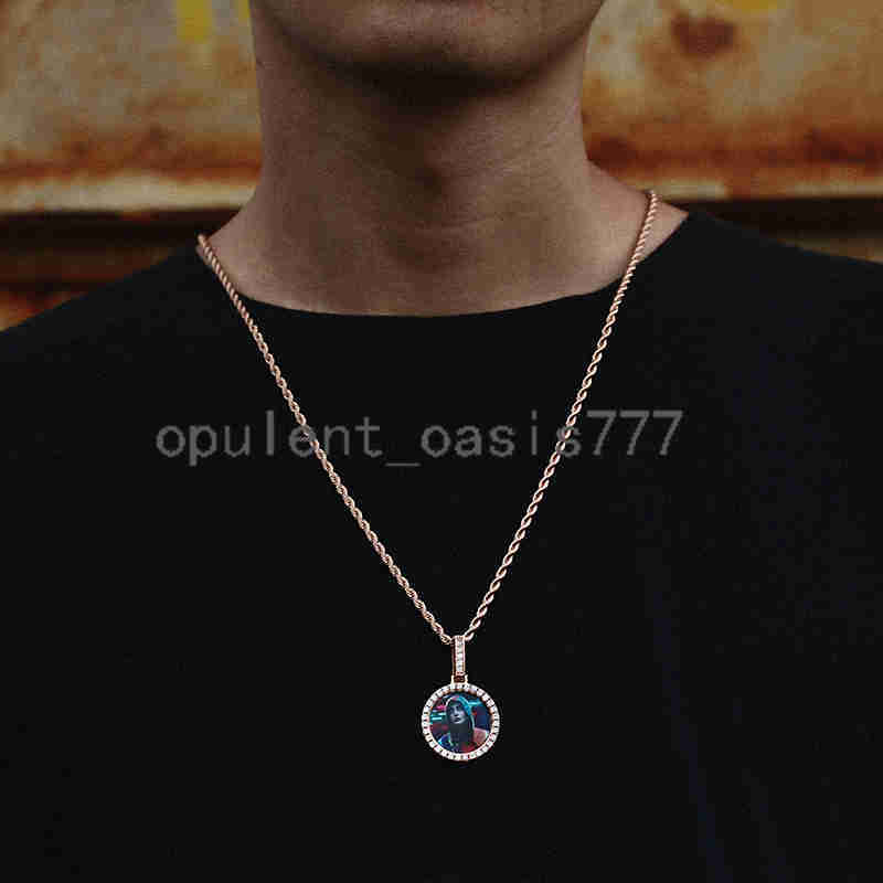 Wholesale Mens Memory Jewelry 25mm Gold Plated Brass moissanite Diamond Iced Out Custom Photo Pendant Picture Necklace