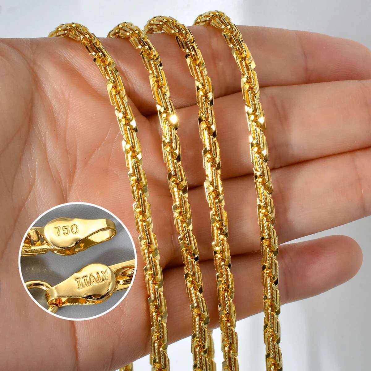 Width 4mm Italian 750 gold Plated textured Dubai Necklace DIY simple jewelry men women party