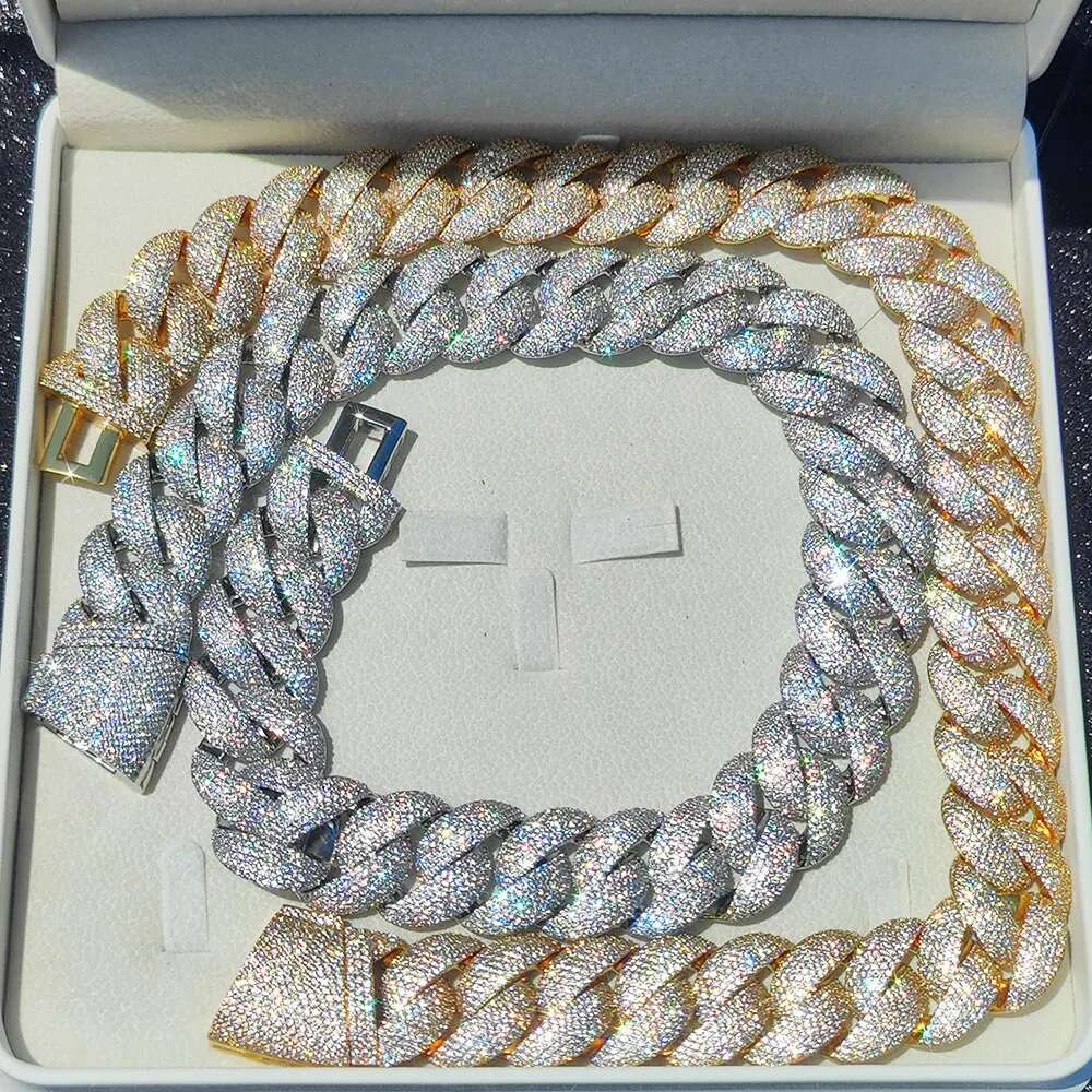 22MM 6 Rows Cluster 5A Dia Full Iced Out Cuban Link SIer/ Gold Plated Bling CZ Bubble Chain for Men Women