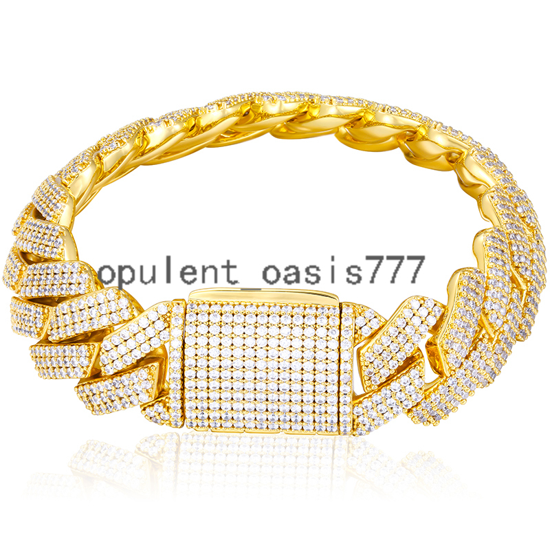 Fashion Hip Hop 20 Heavy 3 Rows moissanite Diamond Iced Out Mens Bracelet Luxury Gold Plated Cuban Link Bracelet for Men