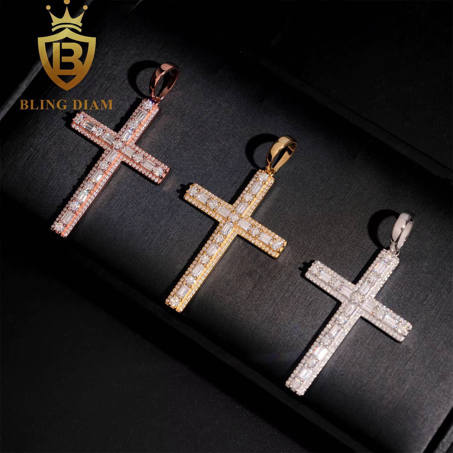 GRA Certified VVS Moissanite Diamond Pendant Cross Iced Out Cross Pendant Hip Hop 925 Silver Rapper Jewelry