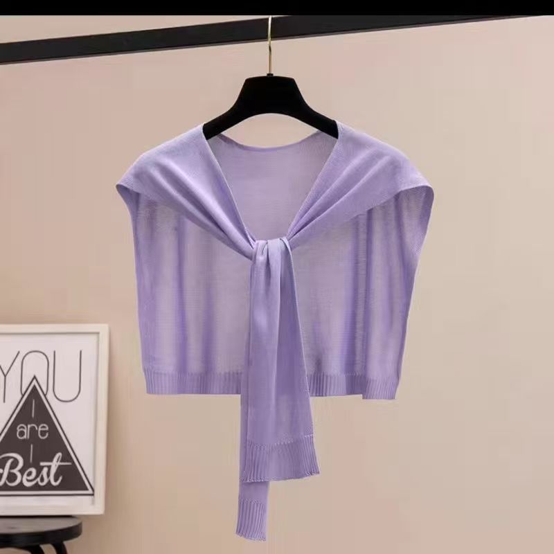 K581 Korean spring and autumn pure color thin short outer wear ice silk shawl air conditioning room waistcoat knitted shawl striped summer