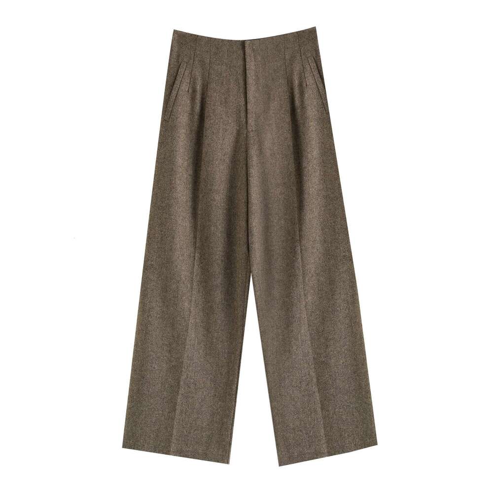 DUSHU 53.2% Sheep Wool Plus Size Commuting All-Match High Waist Elegant Wide Leg Pants Women 2024 New Trousers 24Dh84028