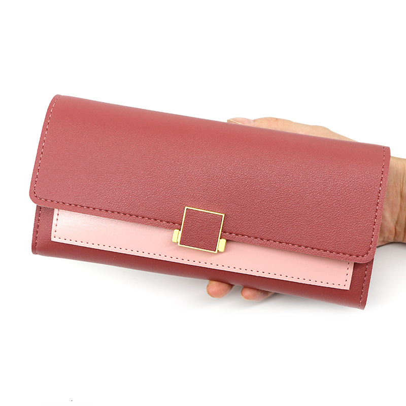 Designer Wallet New Combination Leather Solid Color Simple Long Three Fold Women S Checkered Hand Bag Zero Wallet Clip Luxury Wallet Key Pouch