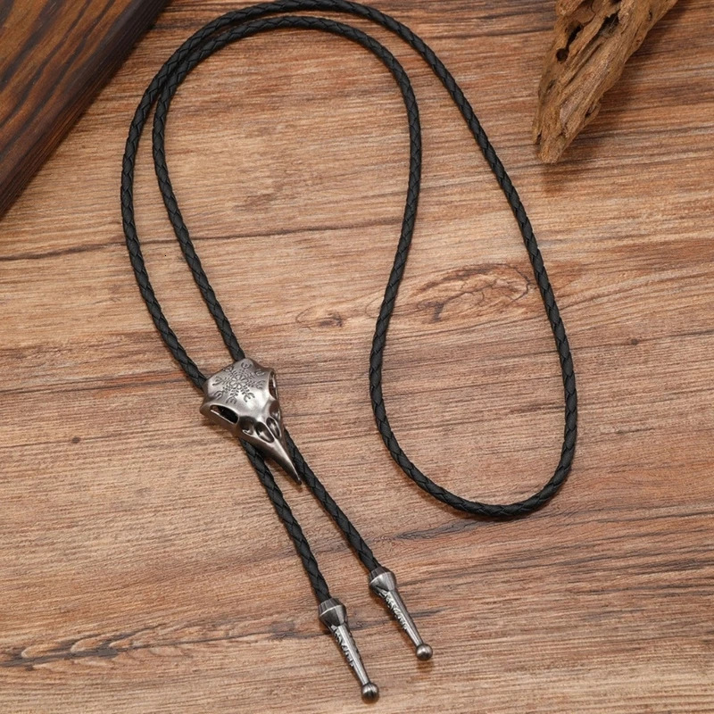 Cowboy Bolo Tie Metal Northern Symbol Crow Skull Necktie Necklace Shirt Chain 250430