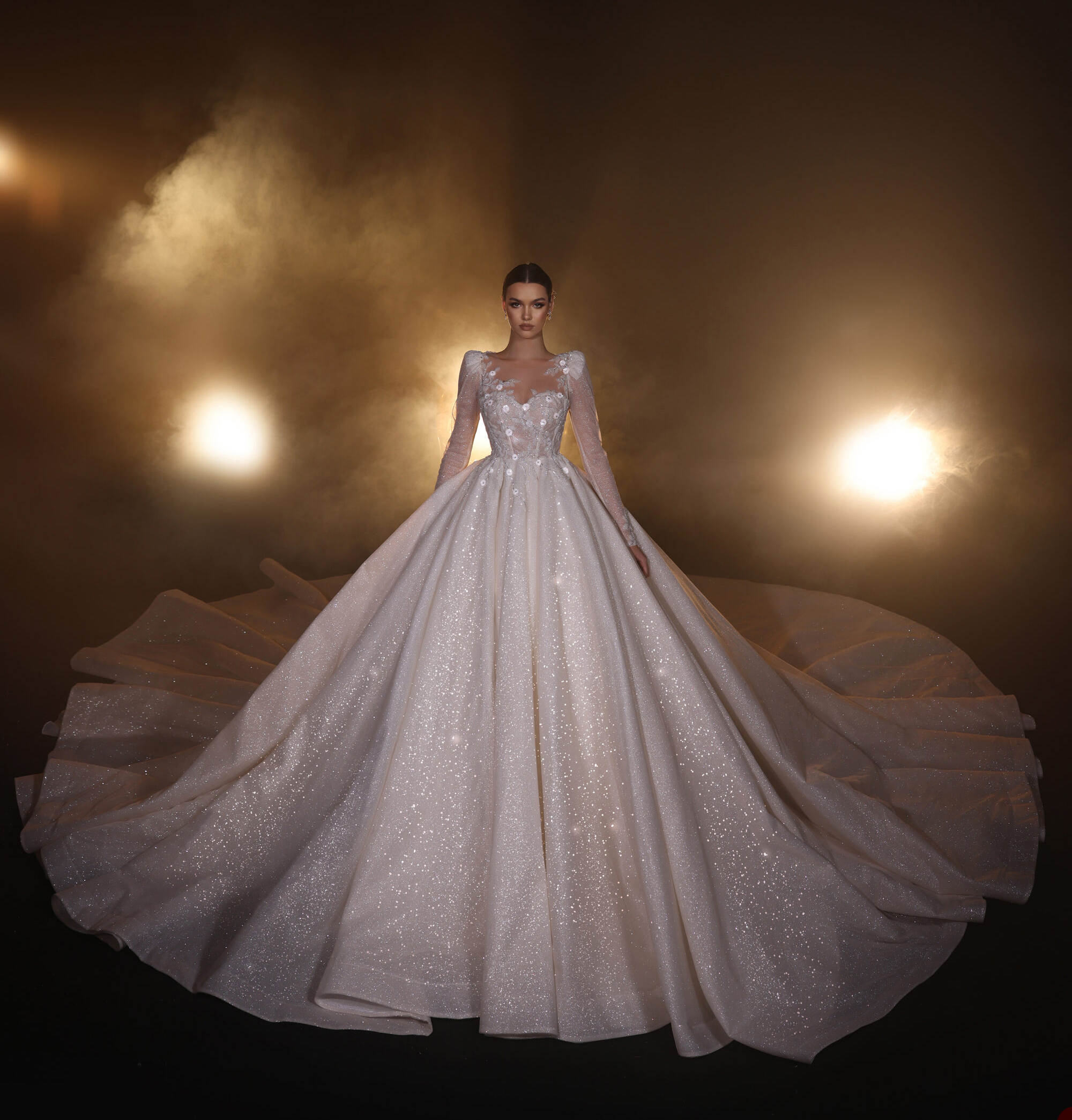Illusion Ball Gown Wedding Dress Sheer Neck Long Sleeves Bridal Gowns Sequins Appliques Sweep Train Dresses Custom Made vestidos de novia