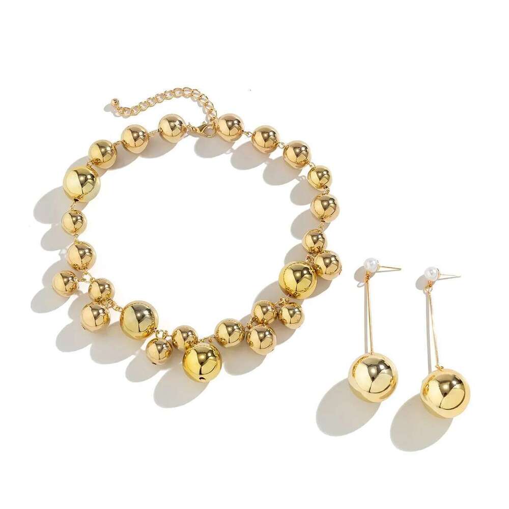 Punk Acrylic CCB Big Ball Bead Necklace Drop Earrings For Women Vintage Chunky Clavicle Chain Grunge Jewelry Set Steampunk