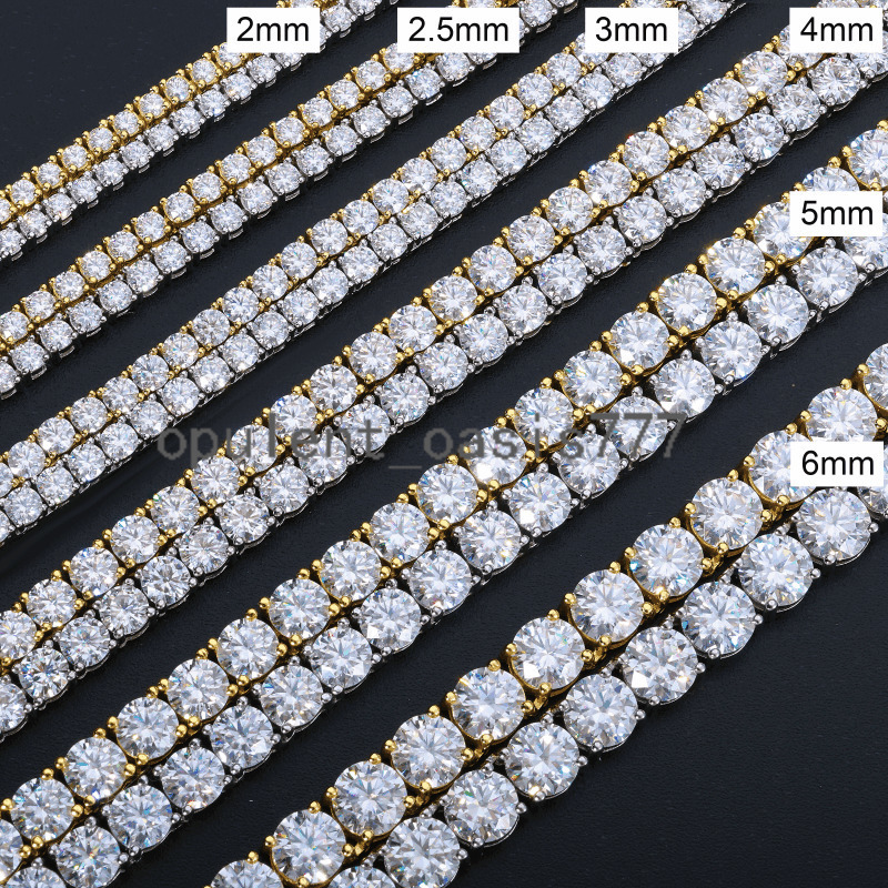 Unisex Fashion 2mm-6mm VVS Moissanite Diamond Tennis Bracelet Womens Men Gold 925 Sterling Silver Lab Grown Mossanite Jewelry